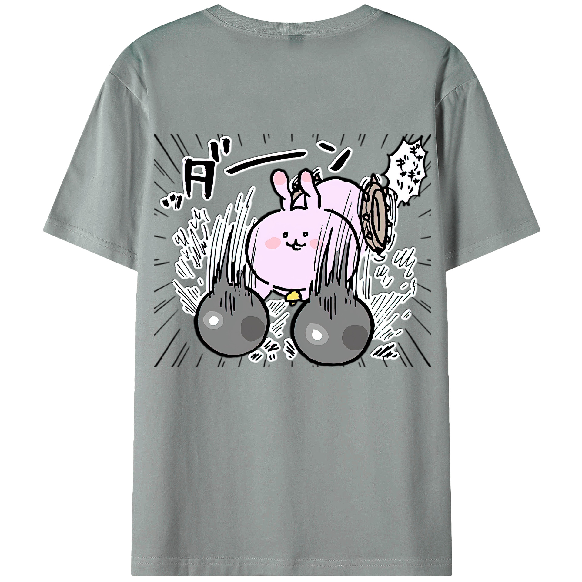 （画像用） ちいかわ うさぎ Chii-kawa usagi 綿100％ メンズ半袖Tシャツ（バックプリント） 通気性